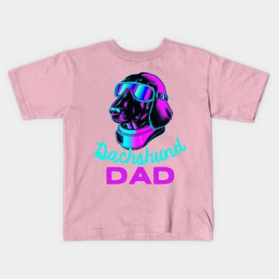 Dachshund Dad Synthwave Dog Owner Wiener Dog Dog Father Kids T-Shirt